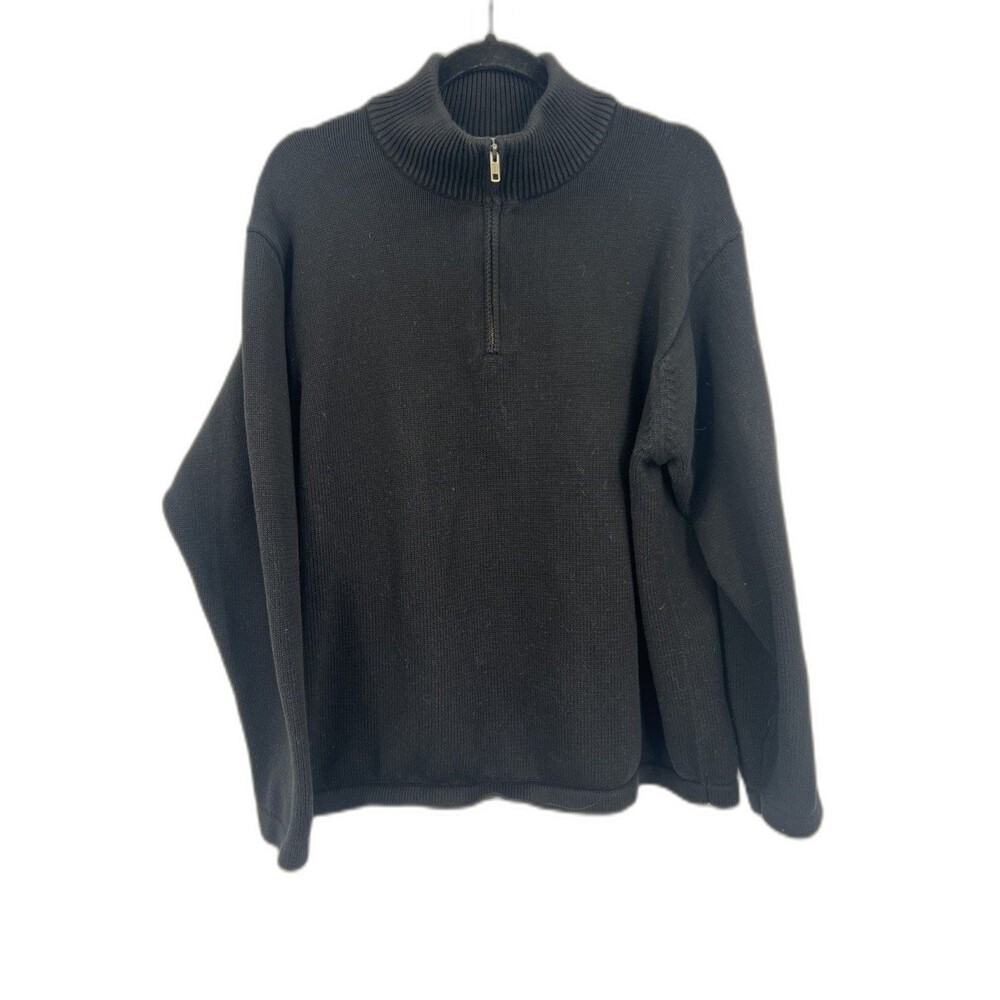 LL Bean Black Mock Neck Sweater Preppy 1/2 Zip Mens XL Reg